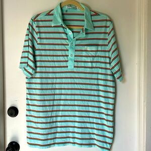Criquet Polo Shirt Men's L Green Multicolored Stripe Casual Travel Golf Hipster